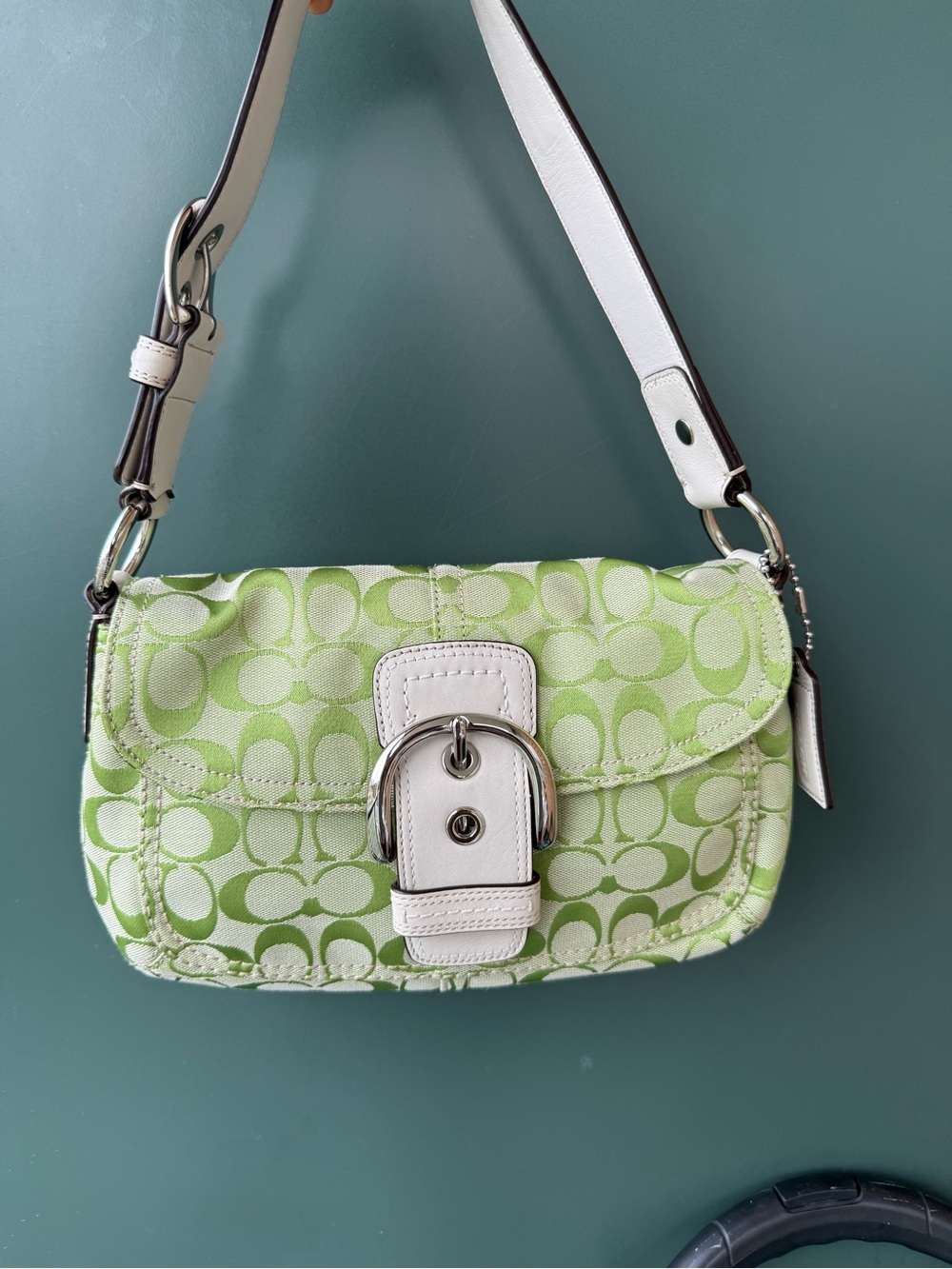 Rare Vintage Coach Soho Signature Green Jacquard Shoulder Bag Y2K